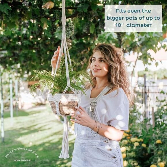 Theory 4-Pack Macrame Plant Hanger - with 8 Ceiling Hooks - Hanging Planter - Picture 5 of 7